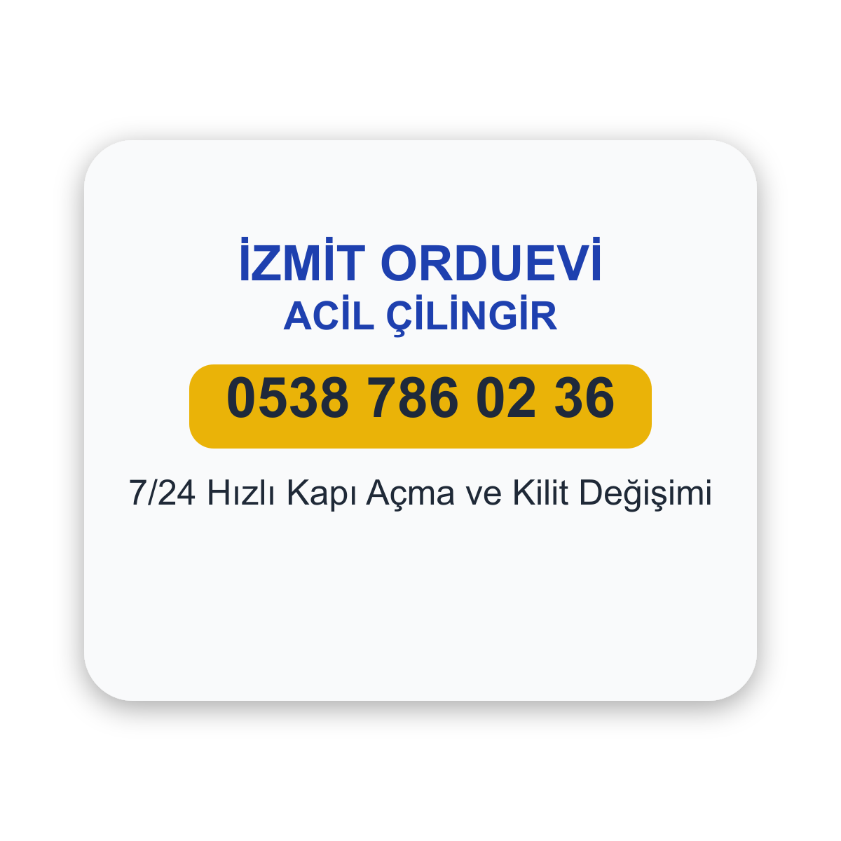 İzmit Orduevi çevresinde acil çilingir hizmeti - 7/24 kapı açma ve kilit değişimi - Telefon: 0538 786 02 36